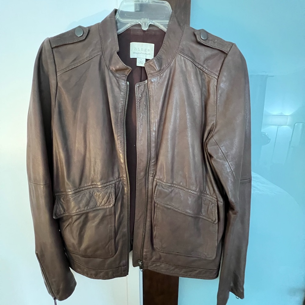 Hinge Lamb Leather Jacket Brown